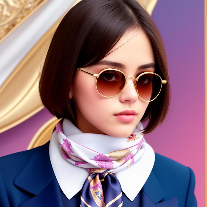 03581-3851551016-Masterpiece, High quality,  , silk scarf, woman wearing a silk scarf, with a golden ring, sunglasses, wearing a blue women's sui.png